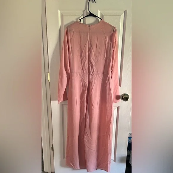 Boohoo Blush Pink Knot Front Woven Culotte Long Sleeve Wide Leg Jumpsuit - Picture 7 of 11